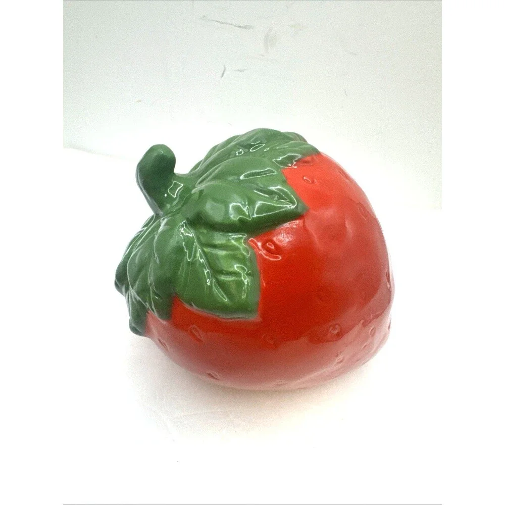 Ceramic Strawberry Shaped spoon Jar Fruit Kitchen Decor